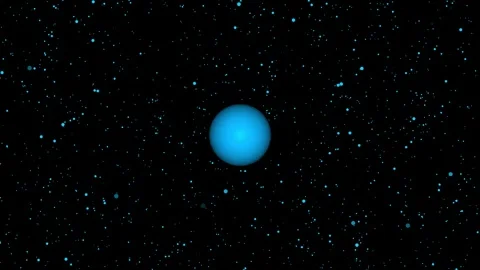 Blue gas giant planet floating in deep space with distant glowing stars and.. 库存影片 333977985