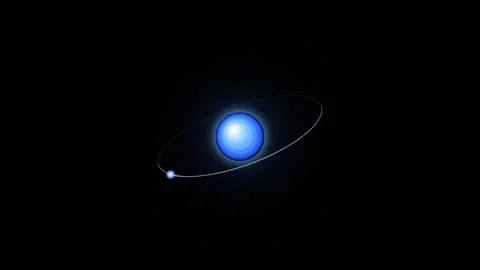 Blue gas giant planet with orbiting moon and stardust in deep space animate.. Video stock 344905795