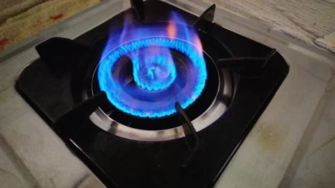 Blue Gas Stove Flame Turning On and Off Stock Footage 346301962