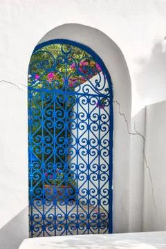 Blue gate of the arabic court Stock Photos