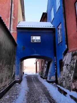 Blue gate in warsaw Stock Photos