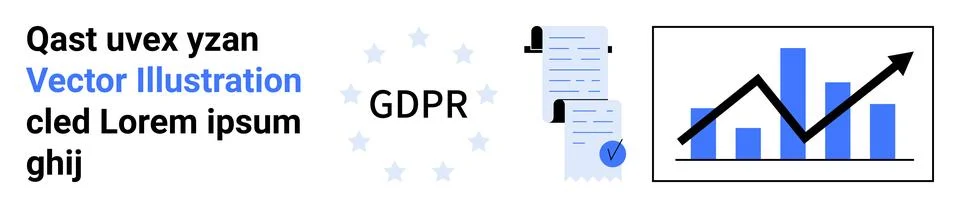 Blue GDPR Compliance Documents with Data Privacy Chart and Arrow Trend Illustrazione stock