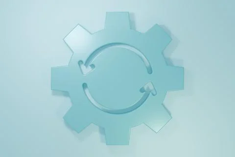 Blue Gear and arrows as workflow concept icon isolated on blue background. .. Stock Illustration