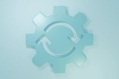 Blue Gear and arrows as workflow concept icon isolated on blue background. .. Stock Illustration
