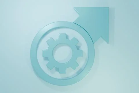 Blue Gear and arrows as workflow process concept icon isolated on blue back.. Stock Illustration