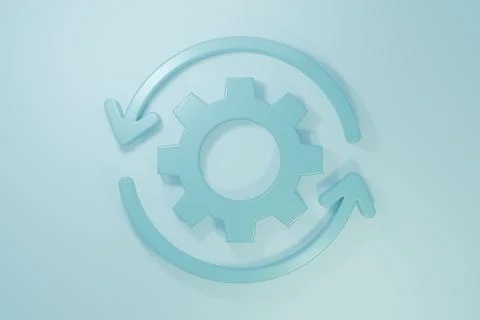 Blue Gear and arrows as workflow concept icon isolated on blue background. .. Stockillustratie