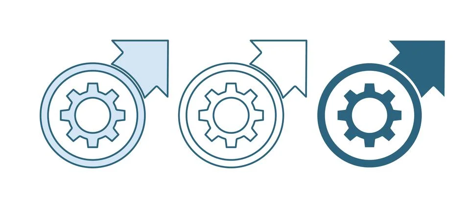 Blue Gear and arrows as workflow process concept icon isolated on white bac.. Stockillustratie