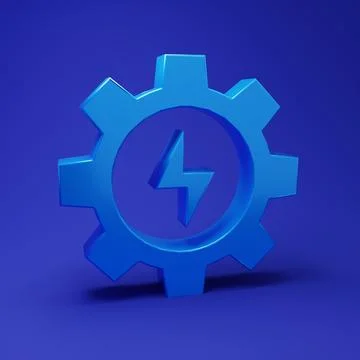 Blue Gear and lightning icon isolated on blue background. Electric power. L.. Stock Illustration