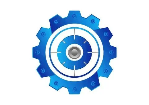 Blue gear with clock in the center symbolizing time and technology Stock Illustration