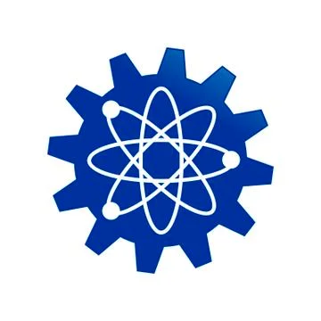 Blue Gear Cog Science Engineering Atom Symbol Design Illustrazione stock