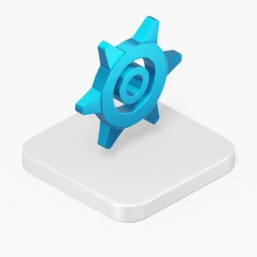Blue gear icon. 3d rendering square button key isometric view, interface ui u Stock Illustration