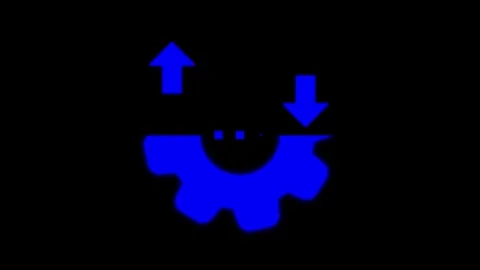 Blue gear machine interface flickering with arrow symbols on dark backgroun.. Stock Footage 341228766