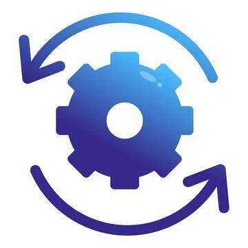 Blue gear rotating with two circular arrows for update or reset process Stock Illustration