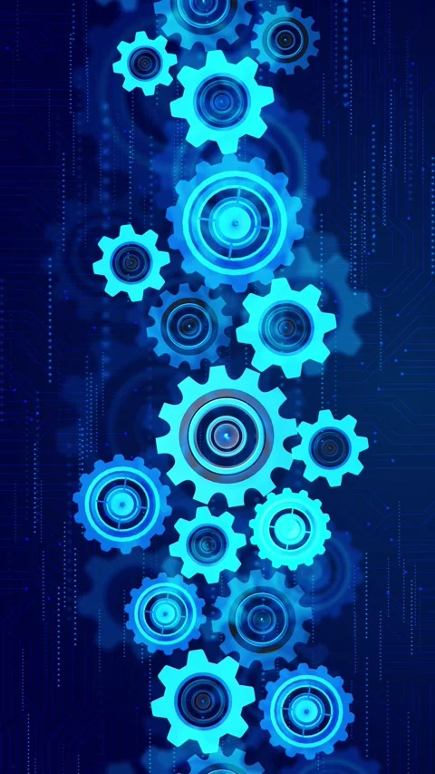 Blue gears automation technology glowing cogs, digital circuit depth, mechanical Stock Footage 340527324