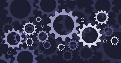 Blue gears elements for dark cartoon background Illustrazione stock