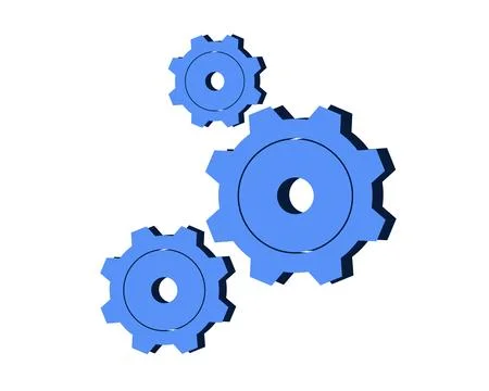 Blue gears interconnect with clean, bold edges. Stock Illustration