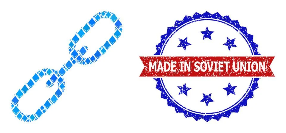 Blue Gem Collage Chain Link Icon and Unclean Bicolor Made in Soviet Union Stamp Illustrazione stock