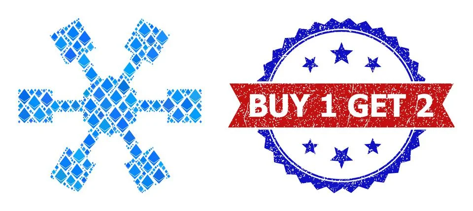 Blue Gem Collage Node Links Icon and Scratched Bicolor Buy 1 Get 2 Watermark Stock Illustration