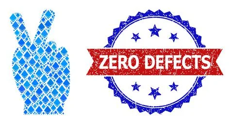 Blue Gem Composition Victory Gesture Icon and Textured Bicolor Zero Defects Stock Illustration