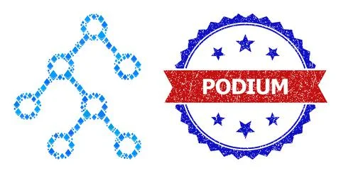 Blue Gem Mosaic Binary Tree Icon and Unclean Bicolor Podium Watermark Stock Illustration