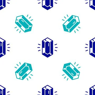 Blue Gem stone icon isolated seamless pattern on white background. Jewelry Illustrazione stock