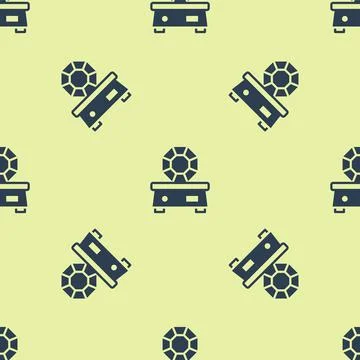 Blue Gem stone icon isolated seamless pattern on yellow background. Jewelry s Stock Illustration
