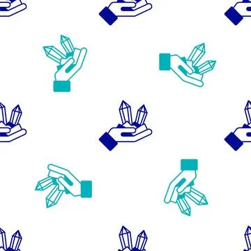Blue Gem stone icon isolated seamless pattern on white background. Jewelry .. Stock Illustration