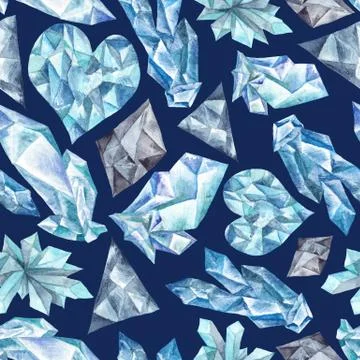 Blue Gems Watercolor Pattern Stock Illustration