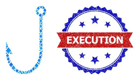 Blue Gemstone Collage Fish Hook Icon and Grunge Bicolor Execution Seal Stock Illustration