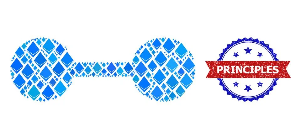 Blue Gemstone Collage Relation Icon and Scratched Bicolor Principles Watermark Stock Illustration