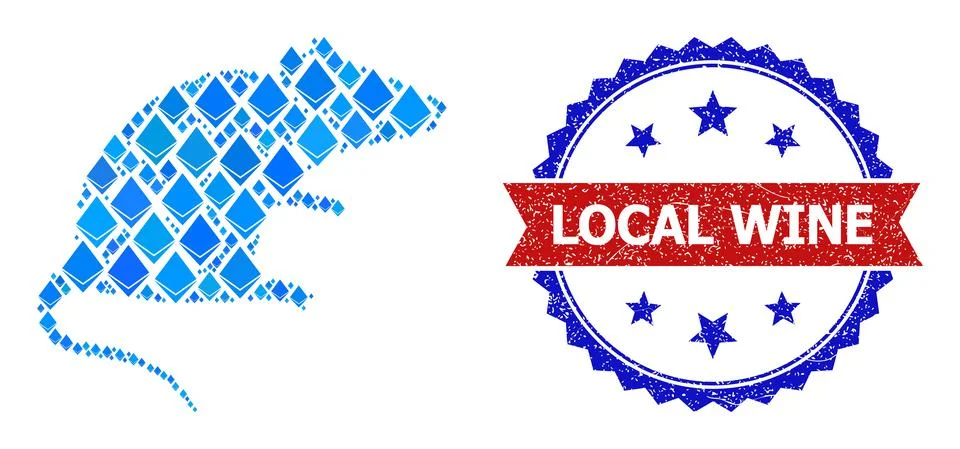 Blue Gemstone Composition Rat Icon and Grunge Bicolor Local Wine Stamp Stock Illustration