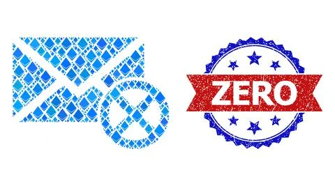 Blue Gemstone Composition Reject Leter Icon and Distress Bicolor Zero Stamp Illustrazione stock