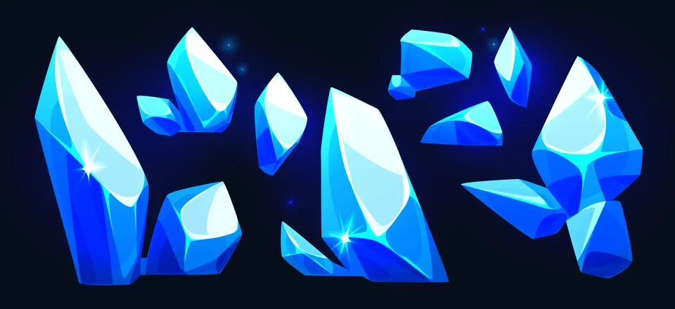 Blue gemstone crystals on black background Stock Illustration