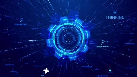 Blue Generative Intelligence Portal with Idea Processing Graphics Stock Footage 341367917
