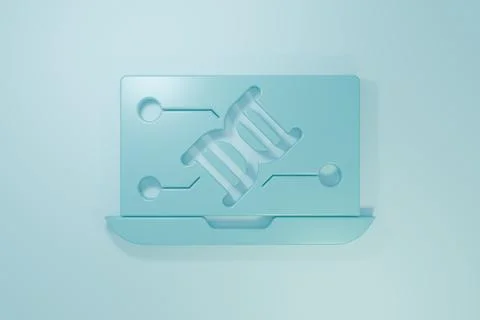 Blue Genetic engineering modification on laptop icon isolated on blue backg.. Illustrazione stock