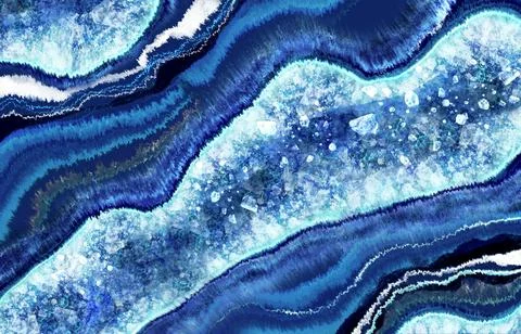 Blue Geode with crystals art with epoxy resin. Quartz slice geode with Stock Illustration