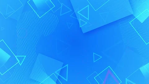 Blue geometric background cyan outlines, transparent squares, triangle shapes, w Stock Footage 340471704