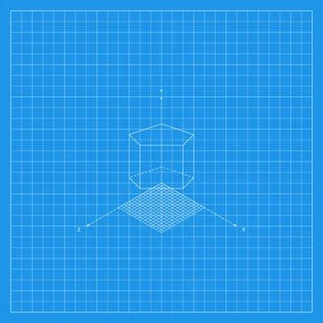 Blue geometric background featuring a white wireframe cylindrical Stock Illustration