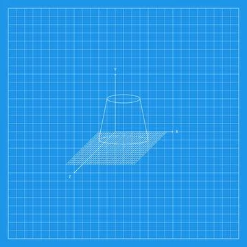 Blue geometric background featuring a white wireframe cylindrical form with.. Stock Illustration