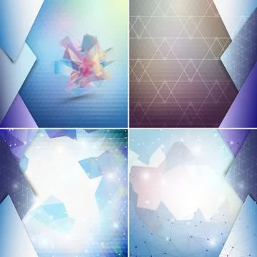 Blue geometric backgrounds set, abstract triangle pattern vector 스톡 일러스트