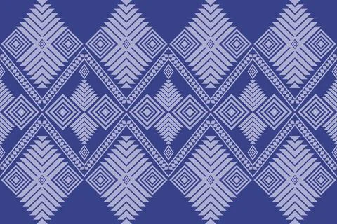 Blue geometric ethnic fabric pattern Stock Illustration