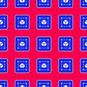 Blue Geometric figure Cube icon isolated seamless pattern on red background Stock Illustration