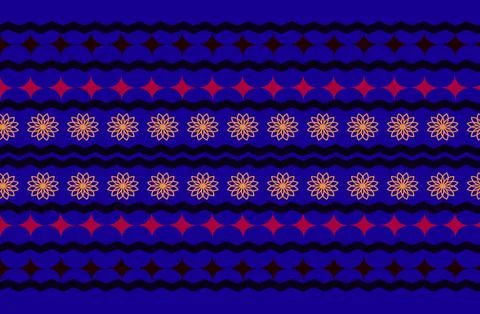 Blue Geometric Floral Pattern With Repeating Stripes and Abstract Ornamenta.. Stock Illustration