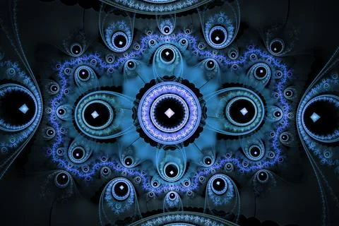Blue geometric fractal render design for education Stock Illustration