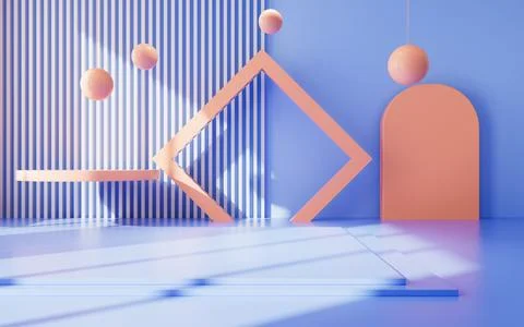 Blue geometric interior architecture and empty stage, e-commerce background.. Stock Illustration
