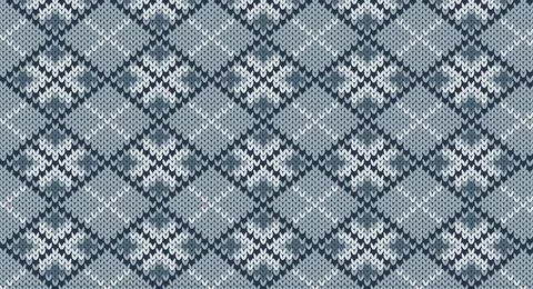 Blue geometric knitted pattern, Festive Sweater Design. Seamless Knitted Pa.. Stock Illustration