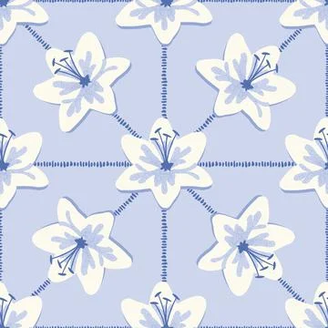 Blue Geometric Lily Seamless Pattern Background Stock Illustration