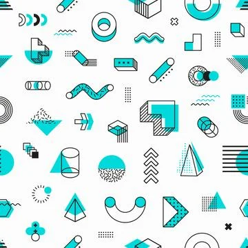 Blue geometric Memphis shape seamless pattern Illustrazione stock