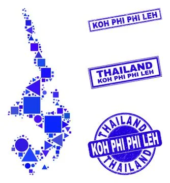 Blue Geometric Mosaic Koh Phi Leh Map and Seals Stock Illustration