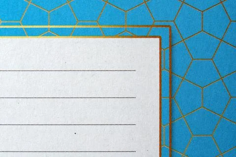Blue geometric pattern with gold lines and note space Stock Photos